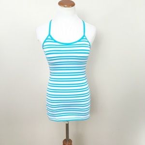 Lululemon Power Y Tank Racerback Periwinkle Stripe Blue‎ White Top Women’s Sz 4